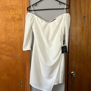 White mini dress, off the shoulder